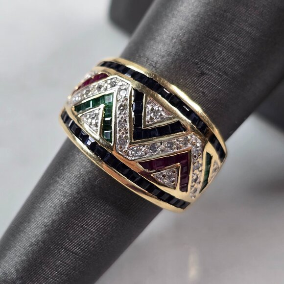Womens Vintage Estate 10K Gold Multi Stone Diamond Ring 5.6g E3461